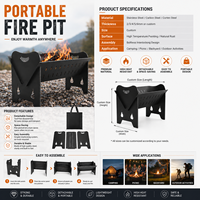 Barbecue carré multifonctionnel moderne - Acier inoxydable - Portable - Intérieur/extérieur - Brasero au charbon de bois - Bois de chauffage pour jardin extérieur