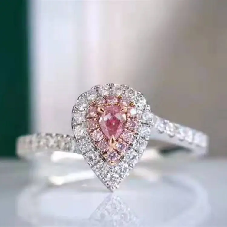 Sgarit Merek Mewah Royal Wanita Pernikahan Pertunangan 18K Perhiasan Emas Padat 0.1Ct Asli Cincin Berlian Merah Muda Alami