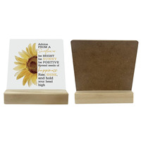 Plaque de bureau en bois rustique avec support, motif Tournesol et message de sagesse, 4 x 4,3 pouces, Décoration intérieure