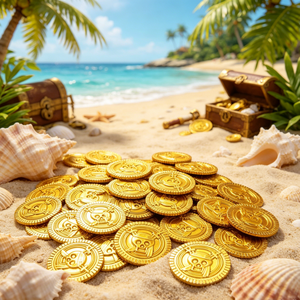 Novedosos Accesorios para Fiestas de Halloween y Carnaval, 100 Monedas de Plástico con Temática de Búsqueda del Tesoro Pirata, Monedas de Oro Pirata con Calaveras de Plástico - Product Image 3