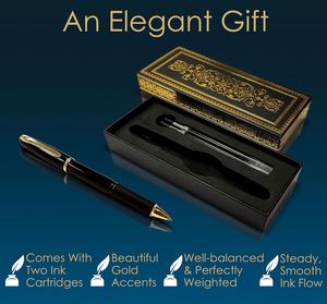 Executive Rollerball Gel Ink <b>Pen</b> Set in Gift <b>Box</b>, Black Gloss Classic Business <b>Pen</b> with Removable Cap, Gold Accents, - Product Image 4
