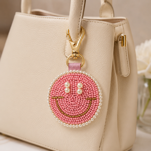 Sstringz <b>Custom</b> Handmade Smiley Face Beaded Keychain Trendy Colorful Bag Charm <b>Key</b> <b>Ring</b> Accessory for Everyday Use - Product Image 1