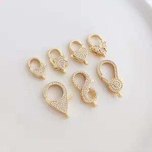 B3547 14k gold lobster clasp charm micro pave charm cz charms designer for diy
