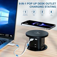 Prise escamotable tout-en-un pour économiser de l'espace, chargeur sans fil 15W, 4 prises AC, double USB-A, double USB-C pour bureau de conférence