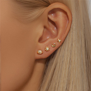 SP Fine Jewelry 925 Sterling Silver Korean Cubic Zircon Star <span class=keywords><strong>Moon</strong></span> S925 Stud Earring 4 PCS/Set - Product Image 4