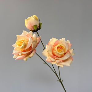 Two Embossed <b>Silk</b> Roses With Bud Realistic Artificial <b>Flowers</b> For Wedding Home Decor - Product Image 2