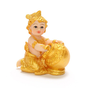 Vente en gros Feng Shui Statue Résine Hindou Dieu Figurine Bal Krishna Sculpture Makhan Chor Indien Bouddha Diwali Cadeau Temple Ornement - Product Image 1