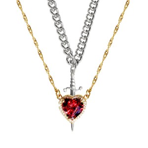 Zooying ajustable <span class=keywords><strong>estilo</strong></span> gótico collar de mujer cristal rojo corazón daga colgante Cadena de acero inoxidable <span class=keywords><strong>estilo</strong></span> gótico en capas - Product Image 4
