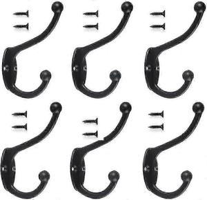 Vintage Double Wall Mounted Metal Hook With <b>Black</b> Coat For <b>Clothing</b> In Garage Kitchen Bathroom With Screws Included - Product Image 3