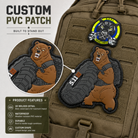 Patchs 3D en silicone PVC personnalisés, gaufrés, à coudre, motif ours, pour uniformes, gilets et équipes sportives
