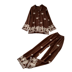 Conjunto de 2 piezas estilo vintage de otoño para mujer, top con cuello polo y traje estampado, venta al por mayor - Product Image 5