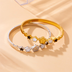 European American Style Plum Blossom Shell Bracelet Gold Steel Color Unisex Fashion Jewelry Gift - Product Image 1