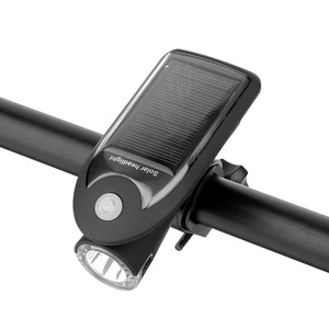 Faro solar Yueli para bicicleta, luz delantera LED, resistente al agua IPX4, recargable con carga micro USB, color negro - Product Image 1