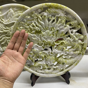 Натуральный зеленый нефритовый драгоценный камень диаметром 30 см, китайский дракон, резьба по дереву, полый резной фэн-шуй, стиль для украшения дома - Product Image 2