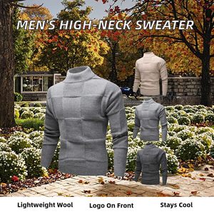 Pull à col haut pour homme, mode automne, polyvalent, respirant, anti-rides, en laine fine tricotée, nylon/coton - Product Image 2