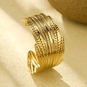 Nouveaux bracelets en acier inoxydable plaqué de haute qualité Bracelets de manchette à feuilles multicouches Bracelets de mode simples Bracelets pour femmes filles - Product Image 5