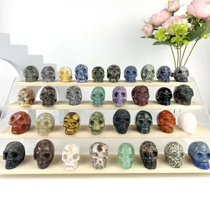 Wholesale Natural crystal healing Skulls hand carved 2 inch clear quartz skulls mixed material stone Skulls For decorations