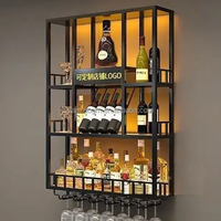 Meubles de bar personnalisés, étagères de rangement pour vin, éclairage LED, décoration murale, présentoirs à vin industriels, étagères à vin en métal