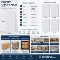 Carrelage mural en porcelaine effet marbre brillant 400x800mm, épaisseur 10mm, pour projets hôteliers et commerciaux modernes, finition un seul bloc quatre faces, directement de l'usine