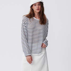 Maglione Casual da <span class=keywords><strong>Donna</strong></span> a Collo Tondo Sottile, Lavorato a <span class=keywords><strong>Maglia</strong></span> a Maniche Lunghe a Righe, Resistente al Sole, Vestibilità Ampia, Personalizzabile con Logo - Collezione Estiva 2026 - Product Image 4