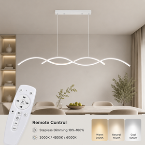 Suspension moderne en aluminium LED dimmable avec télécommande, tricolore, pour salle à manger, usage domestique et commercial, design vague 120 cm - Product Image 4