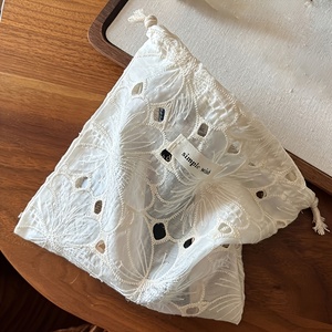Pochette vintage en gaze de coton brodée de dentelle avec cordon de serrage, sac de rangement portable monocouche pour bijoux et petits objets - Product Image 3