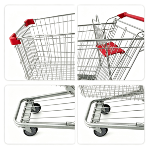 Chariot de courses roulant 340L, grande capacité, en treillis métallique robuste, roues pivotantes silencieuses, pour supermarché et magasin de détail, kit professionnel - Product Image 3