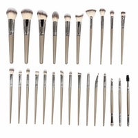 Ensemble professionnel de 25 pinceaux de maquillage en fibres synthétiques, manche en plastique gris argenté, pour poudre, blush, contour, fond de teint, fard à paupières, sourcils