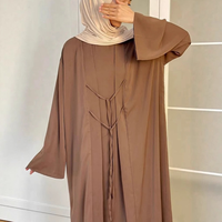 Ensemble deux pièces Abaya décontractée en satin uni, à nouer devant, coupe ample, manches longues, pour femme musulmane, style maxi modeste, kaftan quotidien, robe assortie
