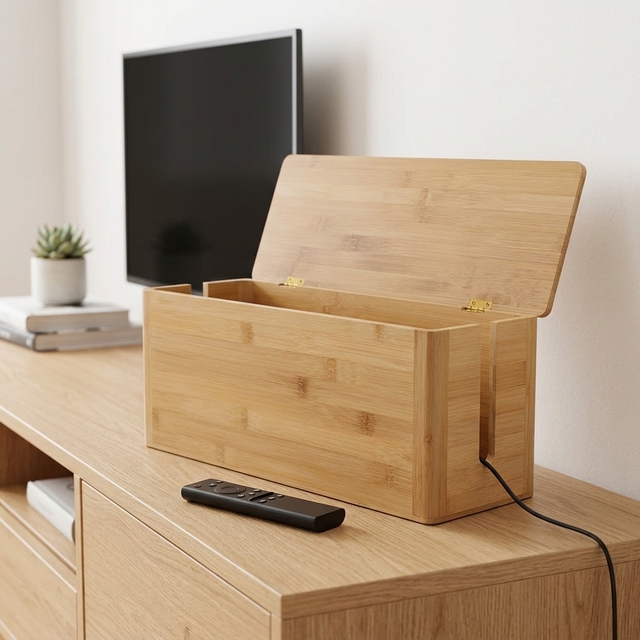 Home Office Desks Bamboo Cable Organizer Box Large Cable Management Box with Lid for Cords Power Strips