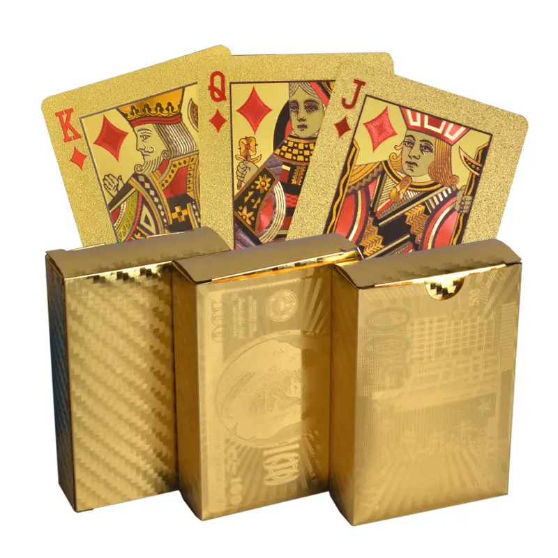 고품질 24K 골드 매직 카드 플라스틱 카지노 포커 카드 사용자 정의 보드 게임 도매 방수 가죽 상자