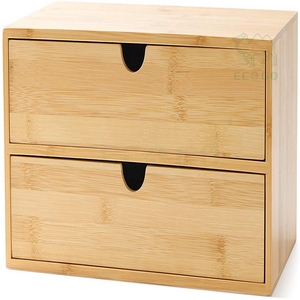 2 Tier <b>Desk</b> <b>Drawer</b> Desktop Storage Box Wood Cosmetic Table Top Storage for Home Office Bathroom - Product Image 2