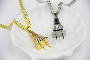 ZRM Fashion Jewelry Zinc Alloy Classic Crystal Charm Gold and Silver <strong>Plug</strong> Pendant Necklace with Link <strong>Chain</strong> for Men and Women - Product Image 3