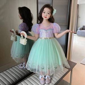 Robe de princesse en tulle et maille pour fille, manches courtes, collection été 2026, pour tout-petits, maternelle, fête d'anniversaire, spectacle sur scène - Product Image 4