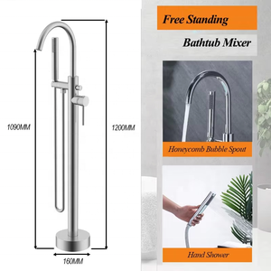 Robinet de <span class=keywords><strong>baignoire</strong></span> autoportant Sembowell <span class=keywords><strong>en</strong></span> laiton, robinet de <span class=keywords><strong>baignoire</strong></span> à montage au sol avec douchette, finition or rose, ensemble de mitigeur de <span class=keywords><strong>baignoire</strong></span> - Product Image 1