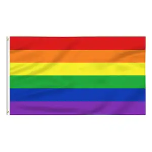 Wholesale Stock Flying 3x5ft Polyester Big Rainbow Lesbian LGBT Gay Pride Flag Fast Delivery