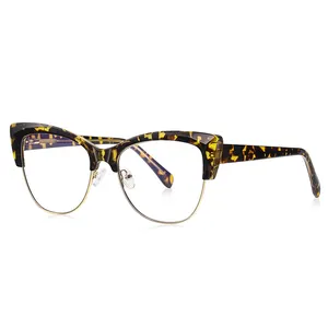 Half Rim Eyebrow Line Eyewear Cat Frames For Ladies Metal Eyeglasses Optical Spectacle Blue Blocking CP Pin Leg Eye Glasses TR90