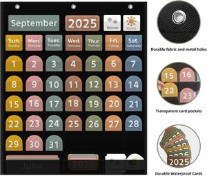 Calendario de Bolsillo Grande Estilo Boho con 96 Tarjetas para el Aula, Calendario Mensual Negro y Tabla de Clima para el Aprendizaje de los Niños - Product Image 4