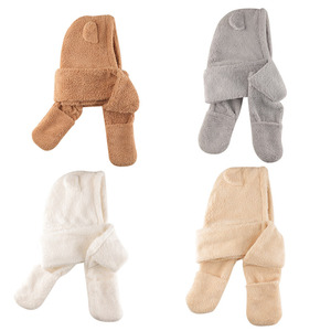Ensemble chapeau, écharpe et gants en peluche, 3 pièces, cache-cou chaud d'hiver pour femmes et hommes, kaki, blanc, beige, fibre acrylique - Product Image 5