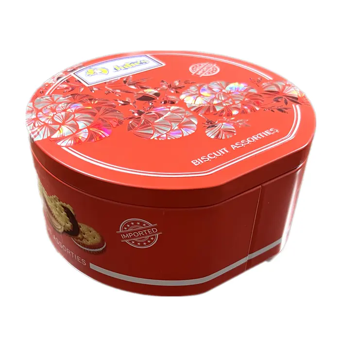 Custom Printed Round Shape Wholesale Biscuits Tin Food Grade Embossed Packaging Tin Box for Cookies