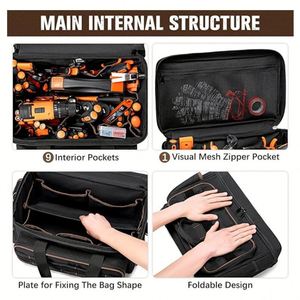 Multifunctional Portable Oxford Tool Bag Large Capacity Electrician Organizer with Shoulder Strap Heavy-Duty Crossbody - Product Image 2