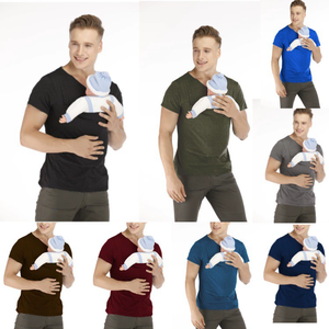 T-shirt porte-bébé de sécurité avec <span class=keywords><strong>poche</strong></span> <span class=keywords><strong>kangourou</strong></span>, vêtements de grossesse, manches courtes d'été, haut pour maman et papa, t-shirt pour homme, <span class=keywords><strong>poche</strong></span> pour bébé, sweat à capuche - Product Image 1