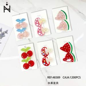 Ensemble de pinces à cheveux en forme de fruits avec motif cerise et pastèque pour enfants et filles, 1200 pièces par boîte - Product Image 1