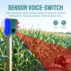 Ahuyentador de Animales Salvajes Solar con Sensor de Movimiento PIR, 20 Voces Grabables, Luz y Alarma Temporizada, Repelente para Granja contra Zorros, Malacates, Lobos y Cerdos - Product Image 5