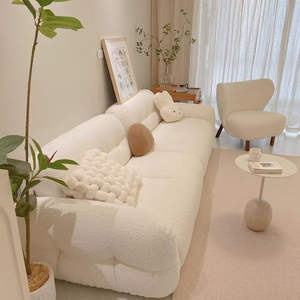 Sofá de Tela Vintage para Sala de Estar, Estilo Francés, Color Crema, con Diseño de Nieve y Lana de Cordero - Product Image 4