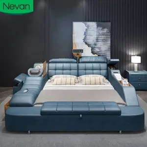 Modern İskandinav çok fonksiyonlu akıllı mobilya katı ahşap depolama kral ahşap kutu bölünmüş ayarlanabilir yatak tv tasarım