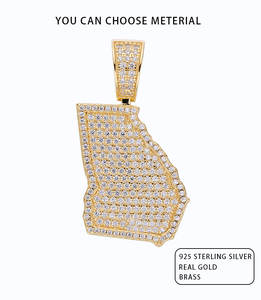 Kustom 925 perak murni liontin peta Hip Hop es zirkon emas mawar Platinum menyelesaikan <span class=keywords><strong>Georgia</strong></span> terukir jimat berlian - Product Image 1