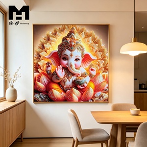 Décoration murale Ganesha, art mural hindou, impression sur toile du dieu Ganesh, peinture encadrée, décoration murale religieuse pour accrocher au mur - Product Image 1