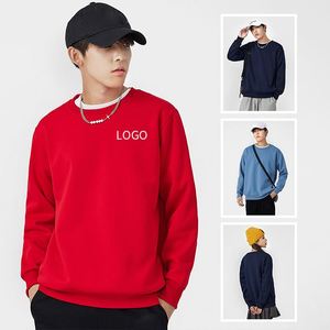 เสื้อสเวตเชิ้ตผู้ชาย OEM สีพื้น ผ้าฝ้ายผสมหนังกลับย้อมสี เสื้อฮู้ดแบบสวมหัว คอกลม สีขาวล้วน รับผลิตตามสั่ง ขายส่ง - Product Image 3