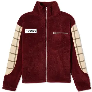 OEM personnalisé 70% Polyester 30% Acrylique d'hiver bourgogne panneaux de laine sherpa travail zippé veste polaire pour homme